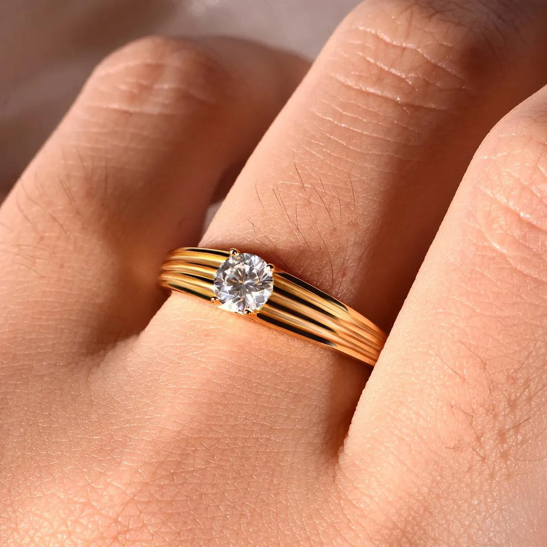 Lovcia Radiant Flow 925 Sterling Silver Moissanite Ring for Women - Gold-6- - Buy latest trendy Rings for Women and Girls