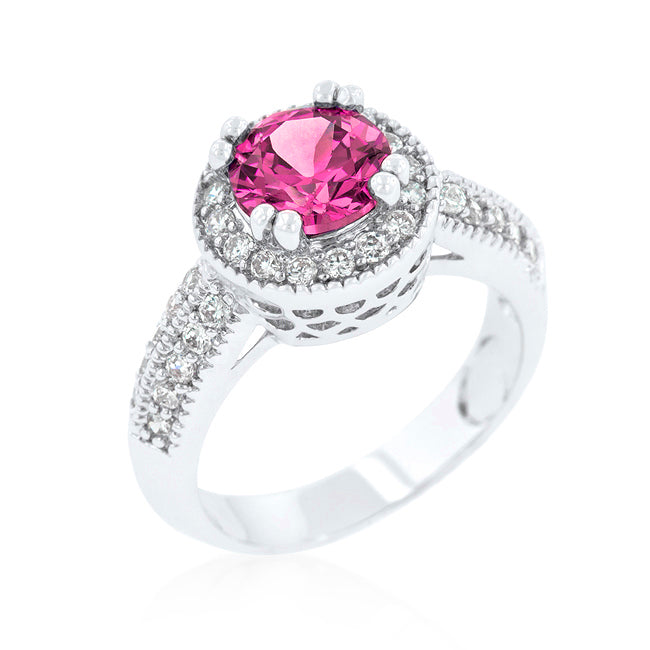 Lovcia Radiant Fuchsia Halo Cubic Zirconia Ring-Rings-5-5