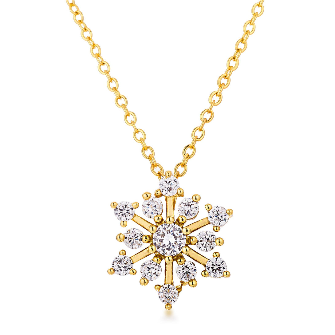 Lovcia Radiant Gold Plated Snowflake Pendant with CZ Crystals-Pendants-