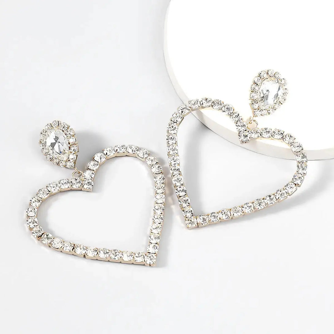 Lovcia Radiant Heart Sparkling Diamond Shaped Rhinestone Glass Earrings for Women-Earrings-Gold-Gold
