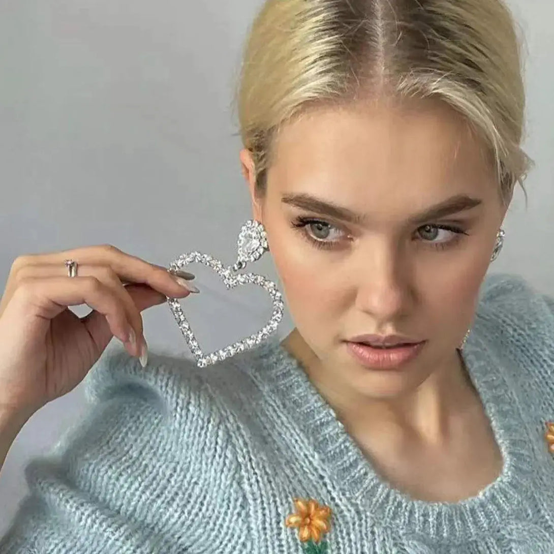 Lovcia Radiant Heart Sparkling Diamond Shaped Rhinestone Glass Earrings for Women-Earrings-Gold-Gold