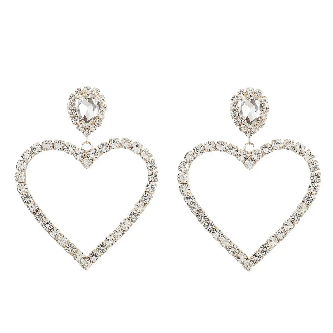 Lovcia Radiant Heart Sparkling Diamond Shaped Rhinestone Glass Earrings for Women-Earrings-Gold-Gold