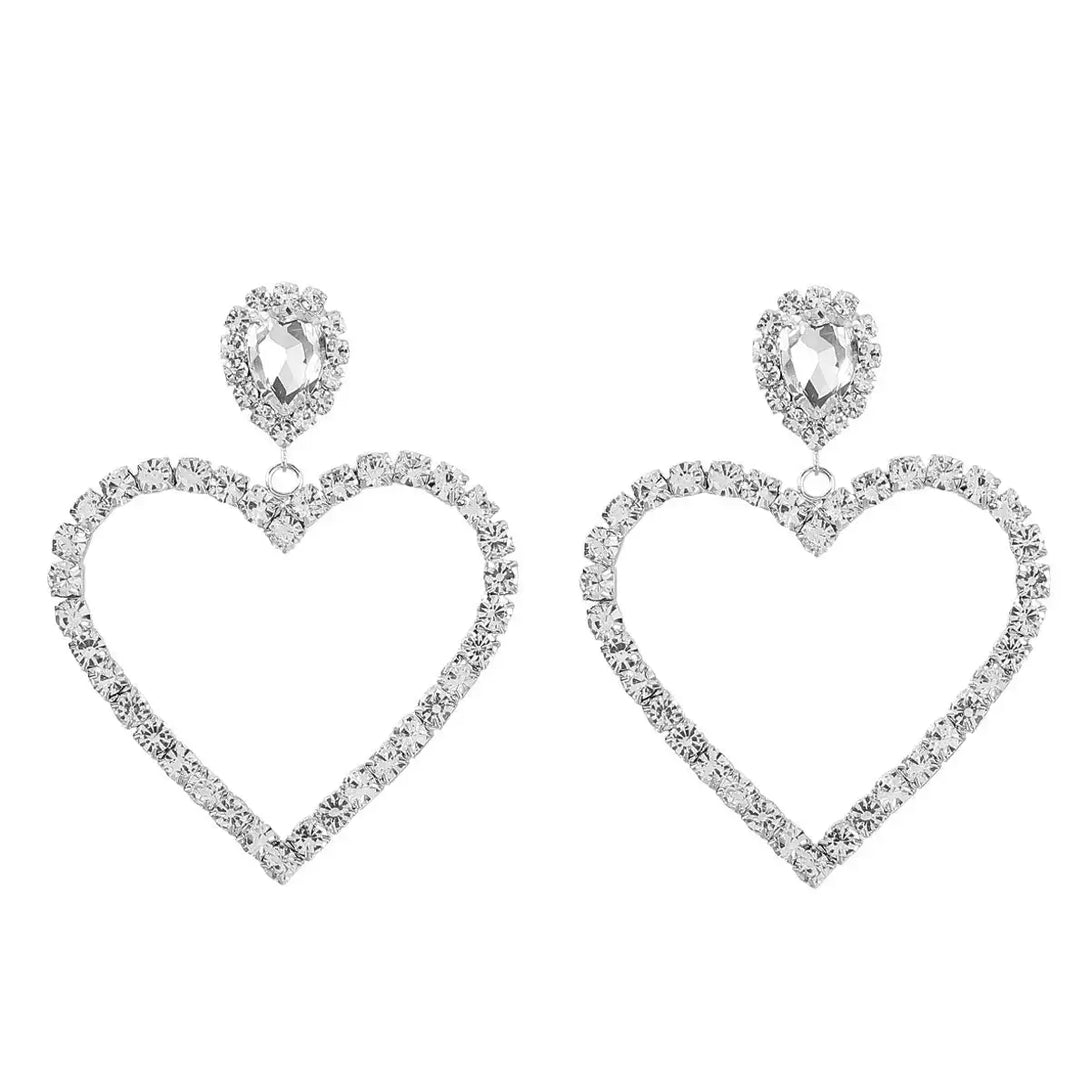 Lovcia Radiant Heart Sparkling Diamond Shaped Rhinestone Glass Earrings for Women-Earrings-Gold-Gold