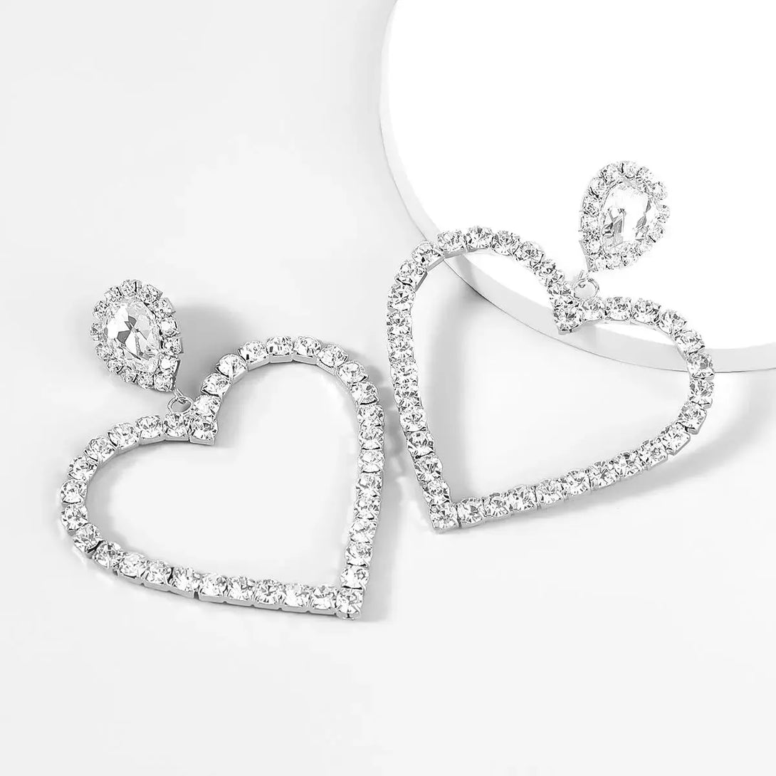 Lovcia Radiant Heart Sparkling Diamond Shaped Rhinestone Glass Earrings for Women-Earrings-Silver-Silver