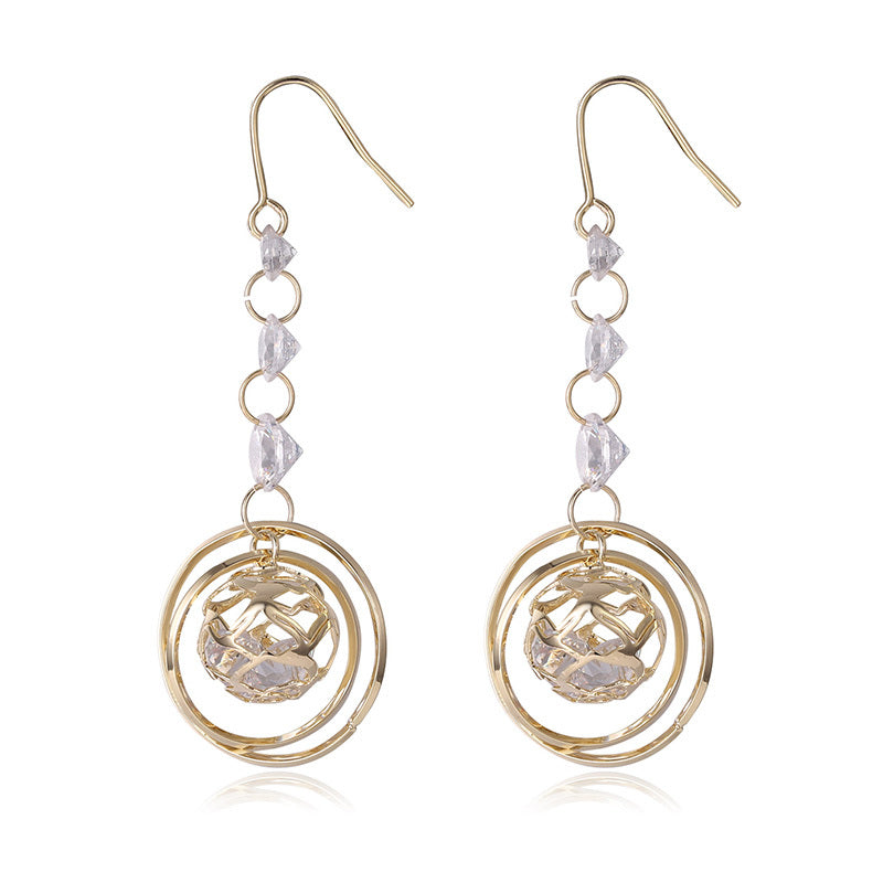 Lovcia Radiant Orbit Gold Crystal Sphere Dangle Earrings for Women-Earrings-Gold-Gold