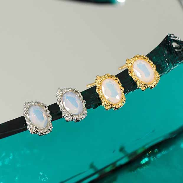 Lovcia Radiant Oval Created Opal Sterling Silver Stud Earrings for Women with 18K Gold/Rhodium Plating-Earrings-Silver-Silver