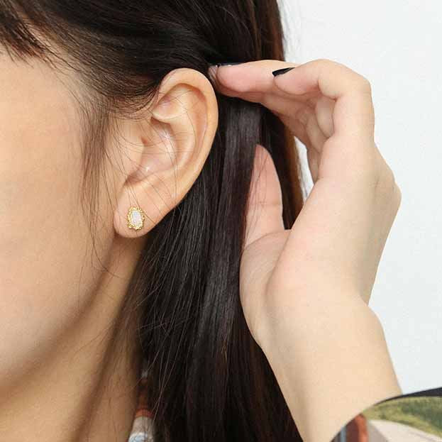 Lovcia Radiant Oval Created Opal Sterling Silver Stud Earrings for Women with 18K Gold/Rhodium Plating-Earrings-Silver-Silver