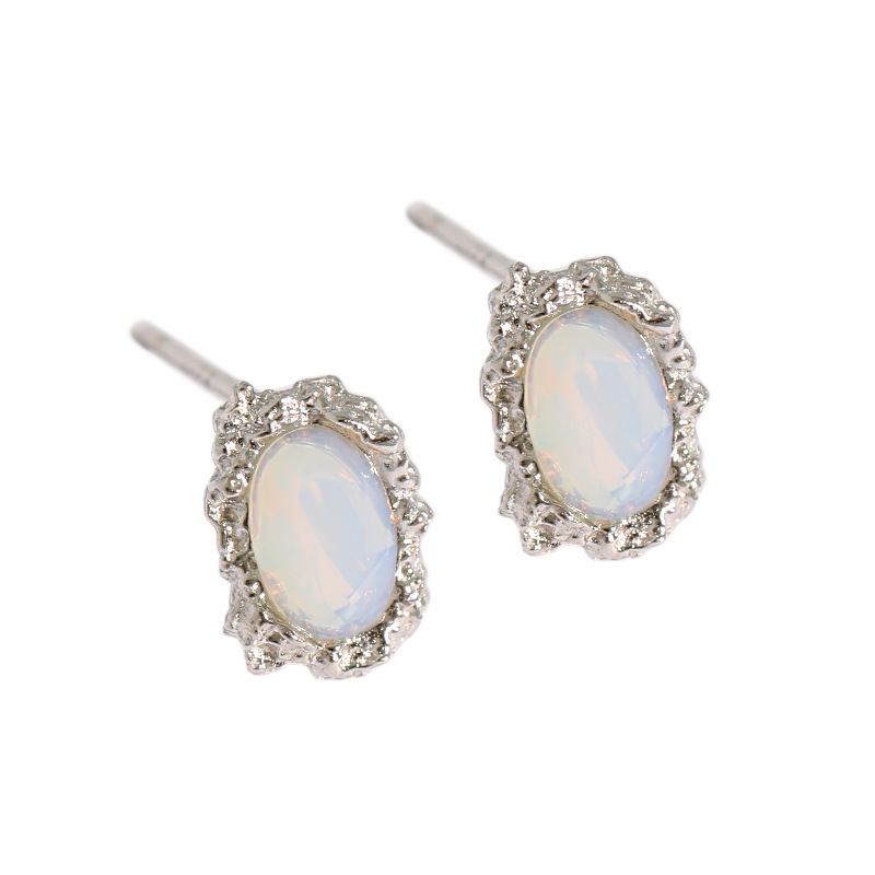 Lovcia Radiant Oval Created Opal Sterling Silver Stud Earrings for Women with 18K Gold/Rhodium Plating-Earrings-Silver-Silver