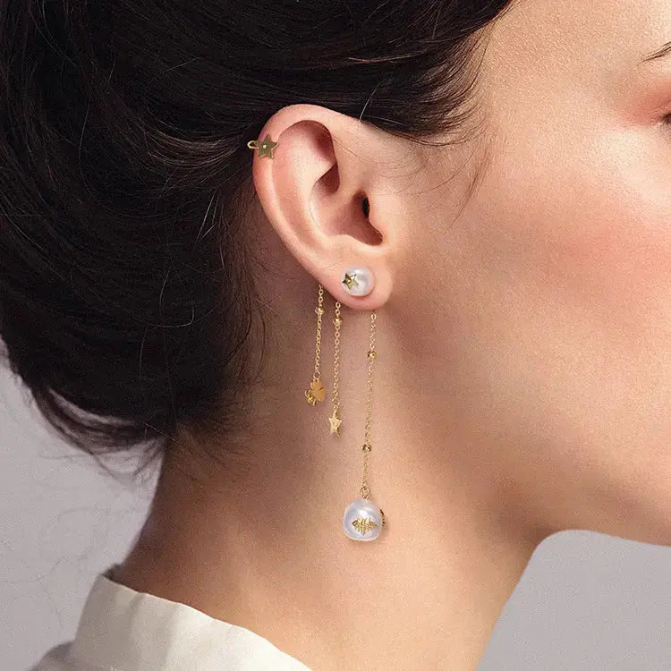Lovcia Radiant Pearl Tassel Earring for Women - Embrace Your Unique Style (Single Piece, Not Pair)-Earrings-Gold-Gold