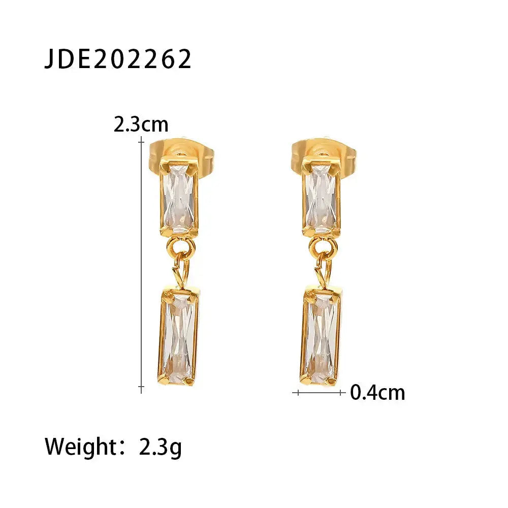 Lovcia Radiant Rectangle Elegance Women's 18K Gold Plated Earrings-Earrings-Gold-Gold