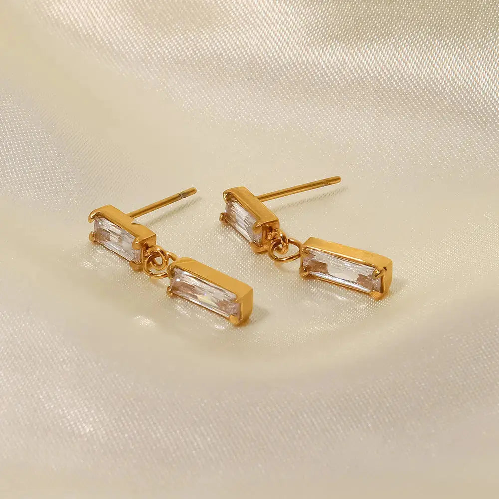 Lovcia Radiant Rectangle Elegance Women's 18K Gold Plated Earrings-Earrings-Gold-Gold