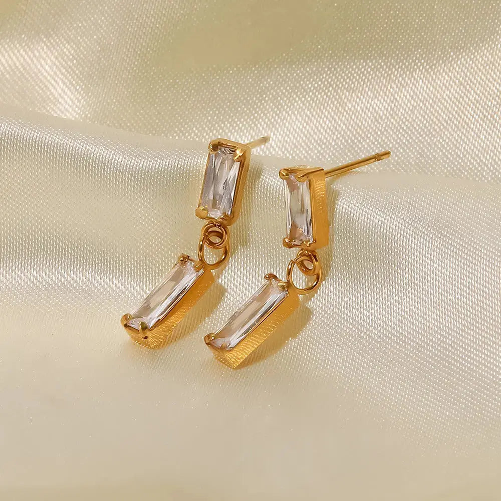 Lovcia Radiant Rectangle Elegance Women's 18K Gold Plated Earrings-Earrings-Gold-Gold