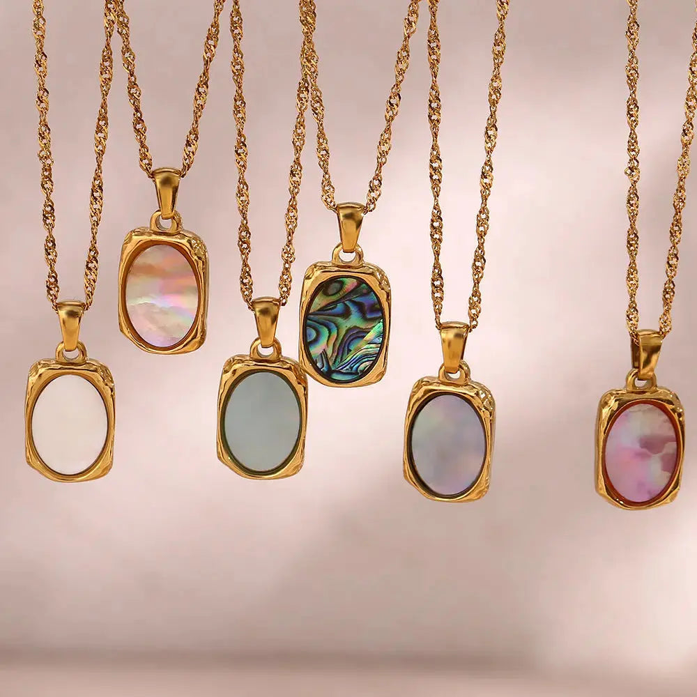 Lovcia Radiant Reflections Stainless Steel Shell Mirror Necklace for Women-Necklaces-Gold Abalone Shell-Gold Abalone Shell