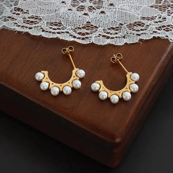 Lovcia Radiant Retro Pearl Statement Earring for All Seasons-Earrings-F127 Gold Earrings-F127 Gold Earrings
