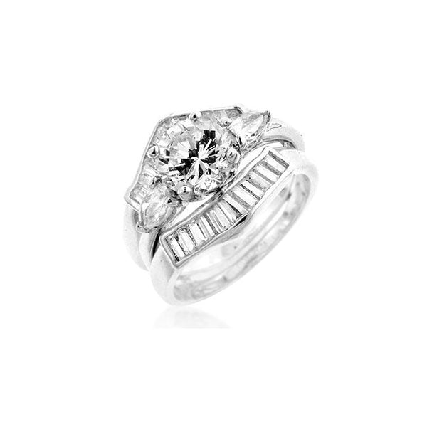 Lovcia Radiant Rhodium-Plated Cubic Zirconia Bridal Ring Duo-Rings-5-5