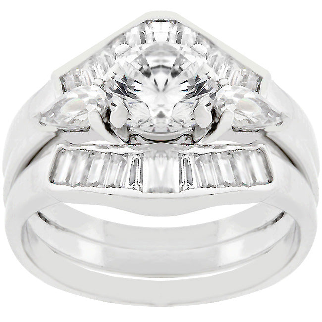 LOVCIA Radiant Rhodium-Plated Cubic Zirconia Bridal Ring Duo