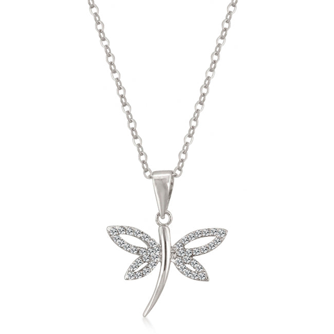 Lovcia Radiant Rhodium-Plated Dragonfly Pendant with Cubic Zirconia-Pendants-