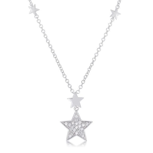 Lovcia Radiant Rhodium Star Necklace with .32Ct CZ Sparkle-Necklaces-
