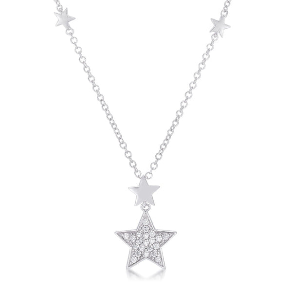 Lovcia Radiant Rhodium Star Necklace with .32Ct CZ Sparkle-Necklaces-
