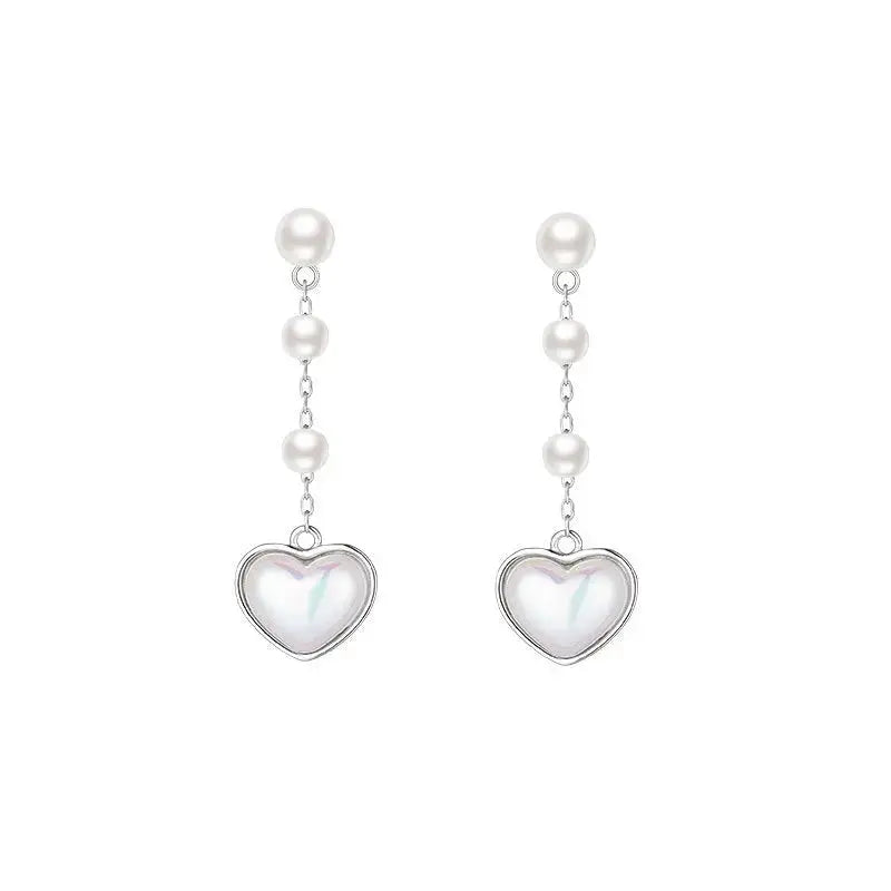 Lovcia Radiant Romance Heartfelt Shell Pearls 925 Sterling Silver Dangle Earrings-Earrings-Rhodium-Rhodium