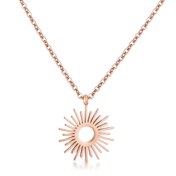 Lovcia Radiant Rose Gold Sunburst Pendant Necklace-Pendants-