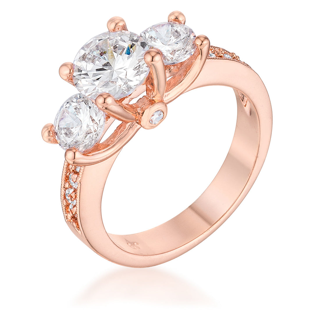 Lovcia Radiant Rose Gold Three-Stone CZ Engagement Ring-Rings-5-5
