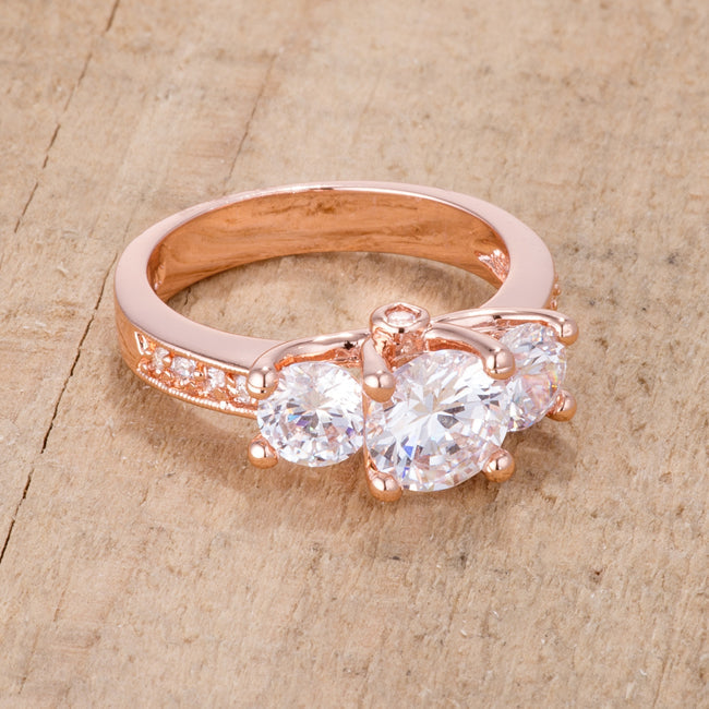 Lovcia Radiant Rose Gold Three-Stone CZ Engagement Ring-Rings-5-5