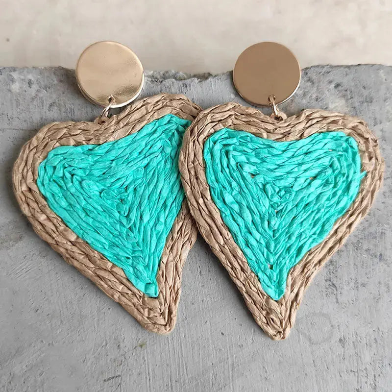Lovcia Raffia Grass Heart Teardrop Earrings-Earrings-Tiffany Blue-One Size-Tiffany Blue