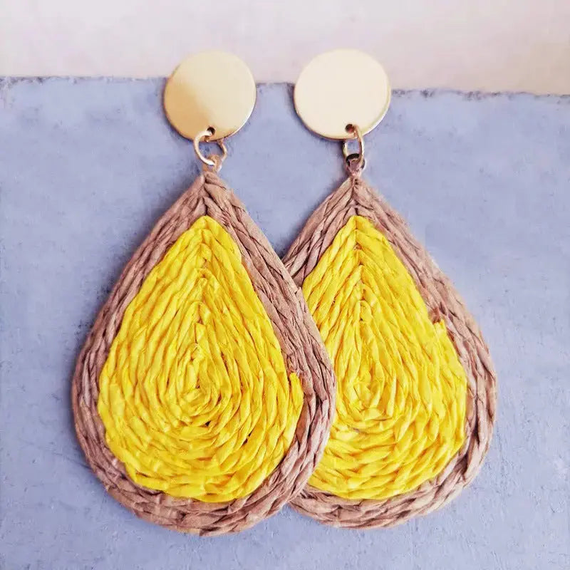 Lovcia Raffia Grass Teardrop Earrings-Earrings-Banana Yellow-One Size-Banana Yellow