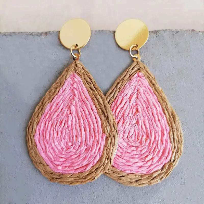 Lovcia Raffia Grass Teardrop Earrings-Earrings-Carnation Pink-One Size-Carnation Pink