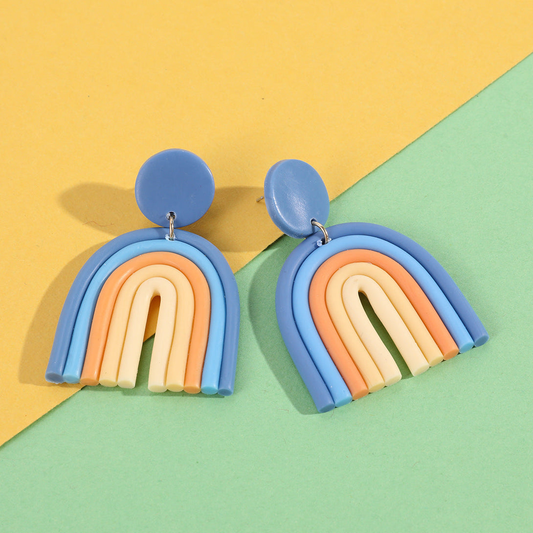Lovcia Rainbow Arch Multicolor Polymer Clay Stylish Earrings for Women-Earrings-Dark Blue-Dark Blue