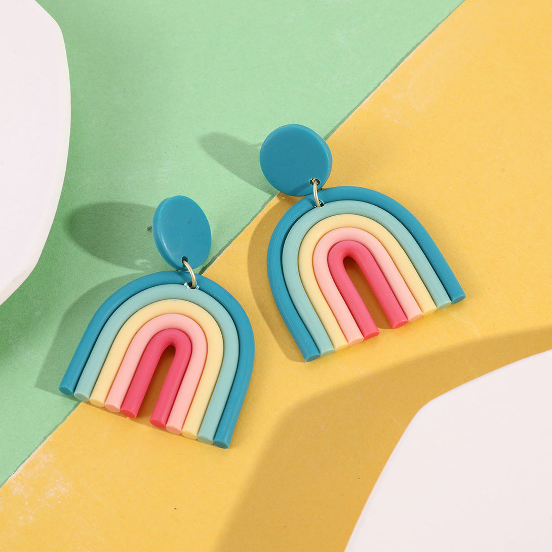 Lovcia Rainbow Arch Multicolor Polymer Clay Stylish Earrings for Women-Earrings-Lake Blue-Lake Blue