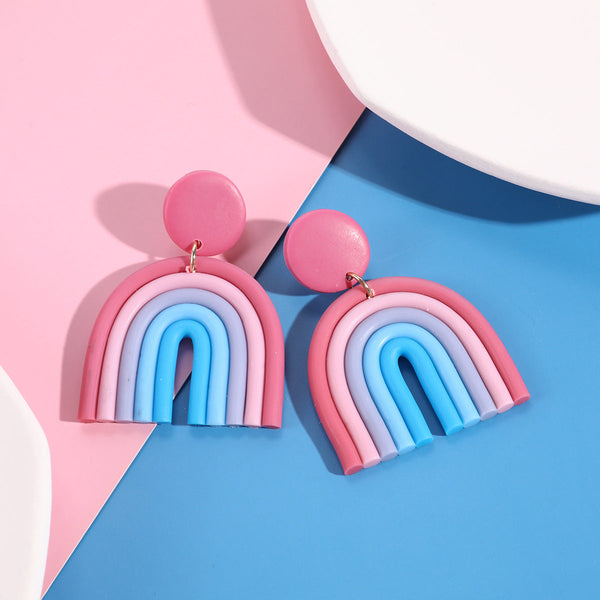 Lovcia Rainbow Arch Multicolor Polymer Clay Stylish Earrings for Women-Earrings-Pink-Pink