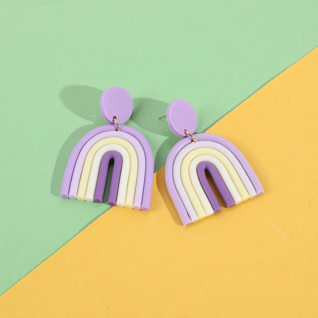 Lovcia Rainbow Arch Multicolor Polymer Clay Stylish Earrings for Women-Earrings-Purple White-Purple White