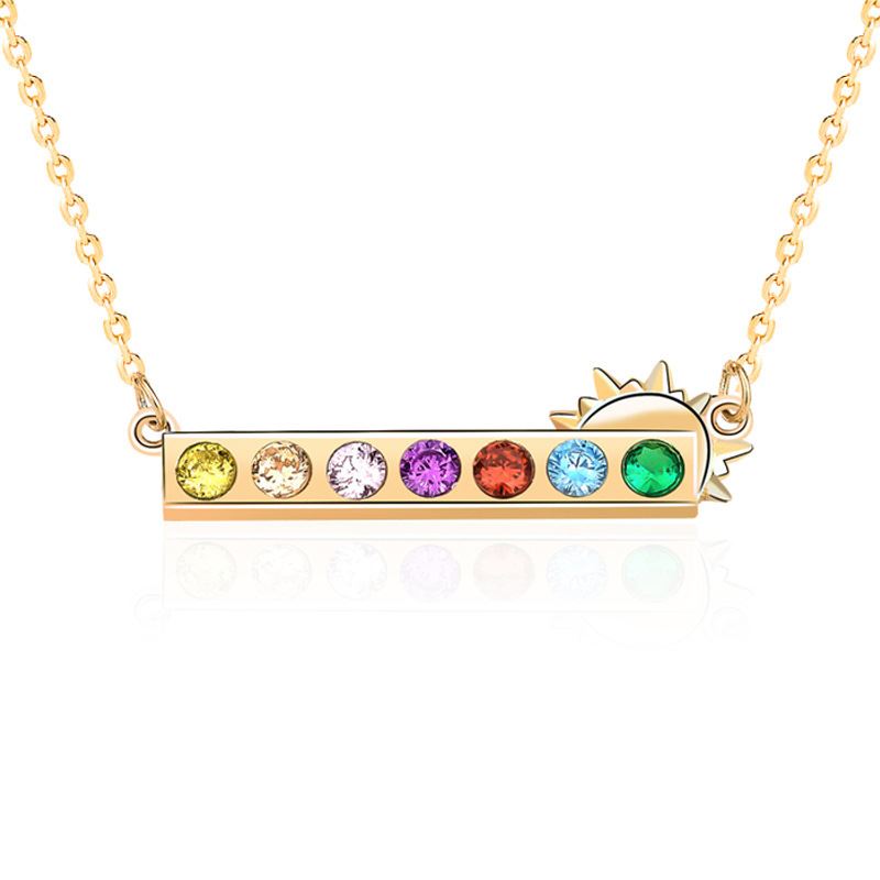 Lovcia Rainbow CZ Bar Necklace 18K Gold Plated 7 Stones-Necklaces-
