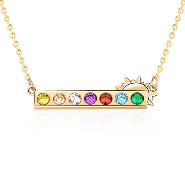 Lovcia Rainbow CZ Bar Necklace 18K Gold Plated 7 Stones-Necklaces-