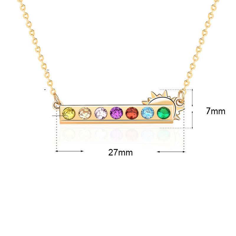 Lovcia Rainbow CZ Bar Necklace 18K Gold Plated 7 Stones-Necklaces-