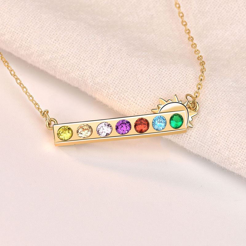 Lovcia Rainbow CZ Bar Necklace 18K Gold Plated 7 Stones-Necklaces-