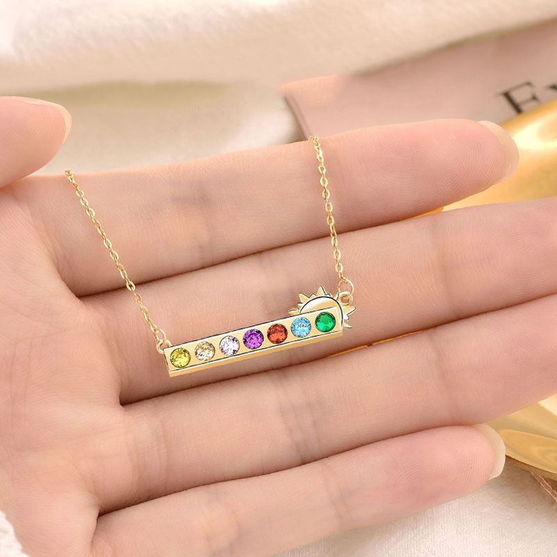 Lovcia Rainbow CZ Bar Necklace 18K Gold Plated 7 Stones-Necklaces-