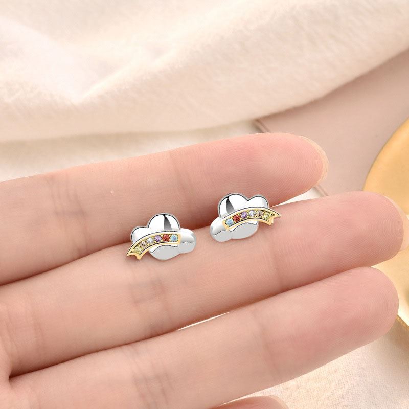 Lovcia Rainbow CZ Cloud 925 Sterling Silver Stud Earrings-Earrings-
