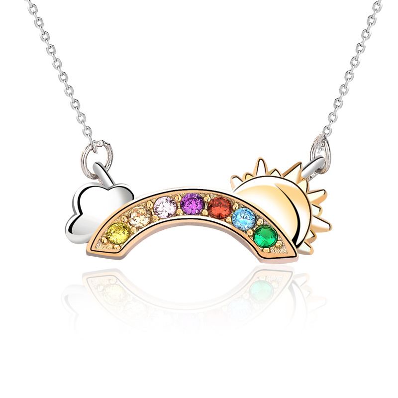 Lovcia Rainbow CZ Cloud Sun Necklace 925 Silver 40cm-Necklaces-