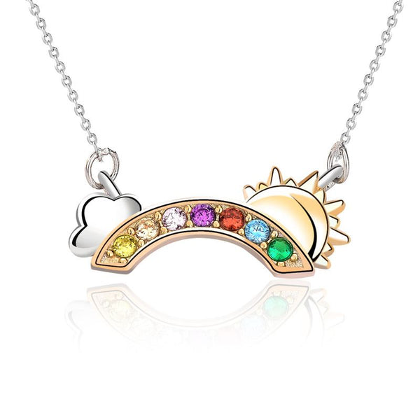 Lovcia Rainbow CZ Cloud Sun Necklace 925 Silver 40cm-Necklaces-