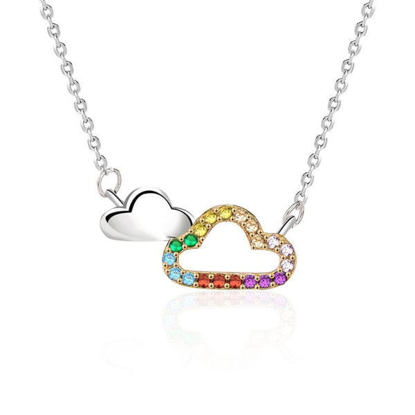 Lovcia Rainbow CZ Hollow Cloud 925 Sterling Silver Necklace-Necklaces-
