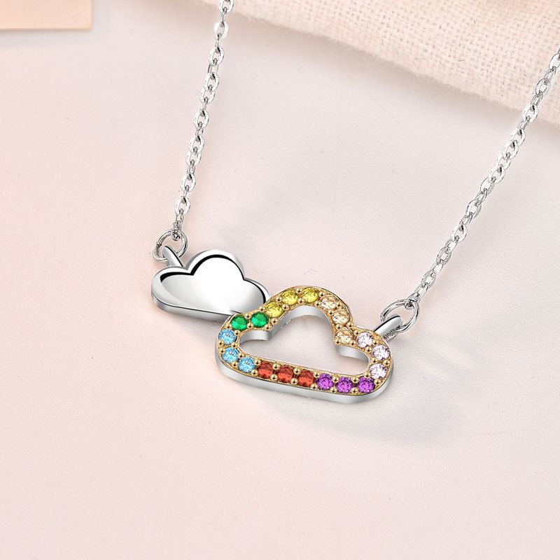 Lovcia Rainbow CZ Hollow Cloud 925 Sterling Silver Necklace-Necklaces-