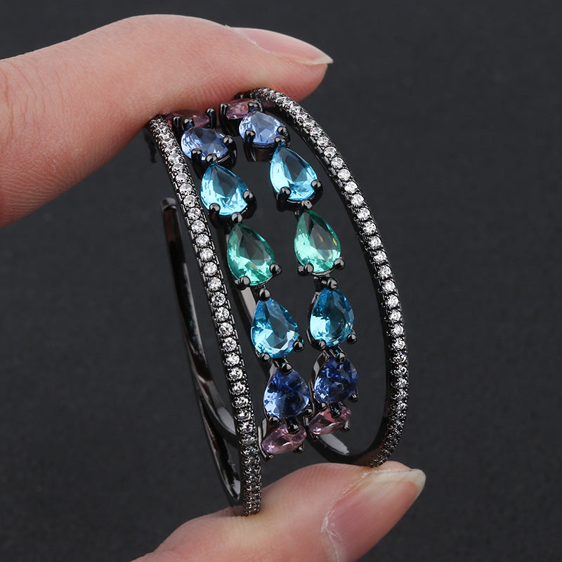 Lovcia Rainbow Style Multi-Stone Hoop Earrings for Women with Zirconia Crystals Rows-Earrings-Color matching black gold-Color matching black gold