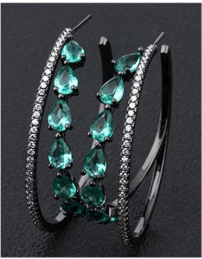 Lovcia Rainbow Style Multi-Stone Hoop Earrings for Women with Zirconia Crystals Rows-Earrings-Green black gold-Green black gold
