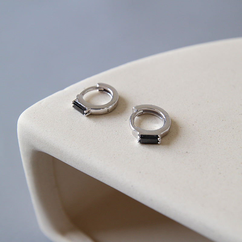 Lovcia Rectangle Black CZ Hoop Earrings 925 Sterling Silver-Earrings-Rhodium-Rhodium