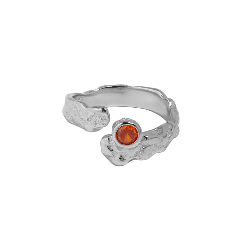 Lovcia Red CZ Irregular 925 Sterling Silver Ring Adjustable-Rings-Rhodium-Rhodium