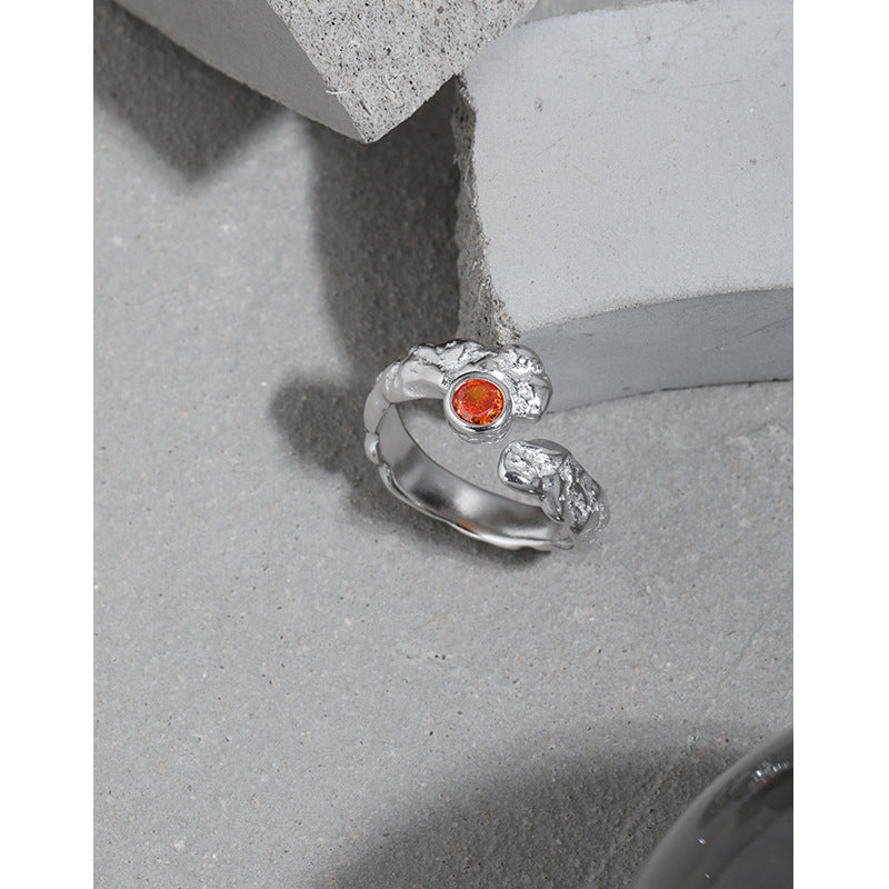 Lovcia Red CZ Irregular 925 Sterling Silver Ring Adjustable-Rings-Rhodium-Rhodium