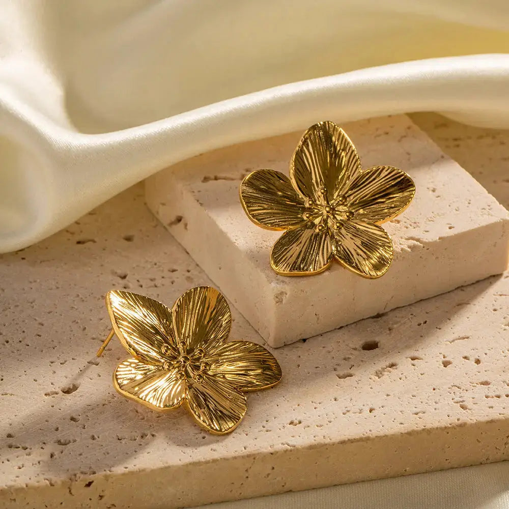 Lovcia Regal Bloom Gold Stud Earrings for Women - Exquisite French Vintage Fashion Jewellery-Earrings-JDE2302103-JDE2302103